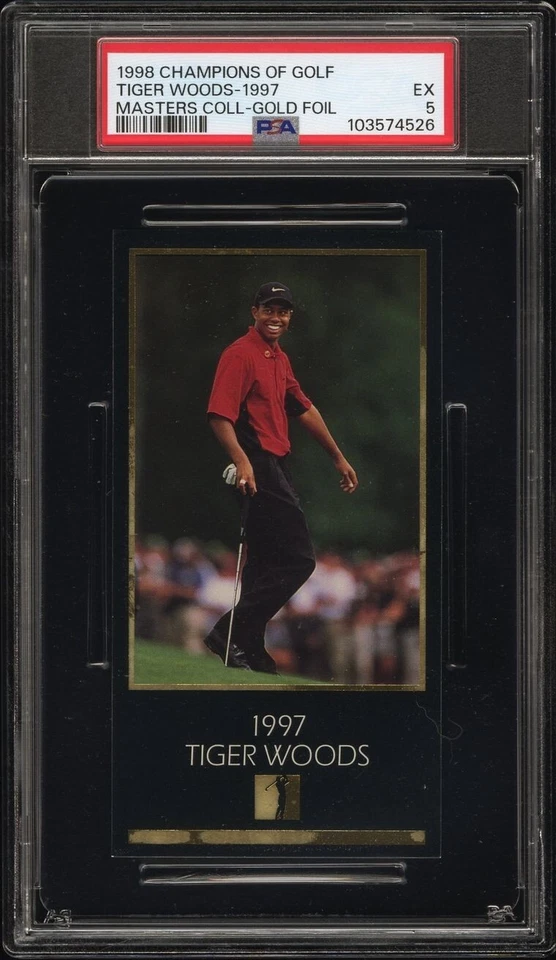 1998 CHAMPIONS OF GOLF MASTERS COLLECTION GOLD FOIL TIGER WOODS RC ROOKIE PSA 5 - Image 1 of 1