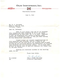 1949 Olin Ind. Western Winchester Letterhead Trap Chevrons East Alton, IL XX - Foto 1 di 2