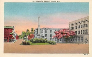 Postal NC: Monument Square, Lenoir, Carolina del Norte, lino vintage sin publicar - Imagen 1 de 2
