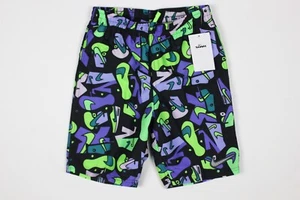 Nike Sneaker Kids 8" Swim Volley Shorts Kids M Medium Swim Black Multi Lined - Picture 1 of 4