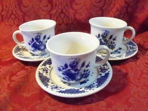 3 Oxford Brazil COFFEE CUPS WITH SAUCERS BLUE DESIGN #0011...VERY RARE! - Picture 1 of 3