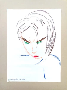 Bild nachdenkliches Gesicht Original Wand Deko 55cm Unikat modern Frau Portrait - Bild 1 von 4