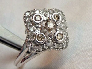 14k GIA Affinity Diamond Ring Cocktail 0.58TCW Champagne & White 5.1gr WG Sz 7.5 - Picture 1 of 10