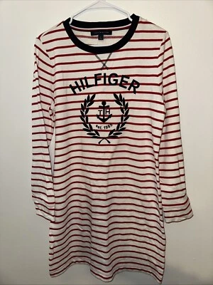 Tommy Hilfiger Sweatshirt Sweater Striped Dress Red Ivory Navy Size M - Image 1 of 4