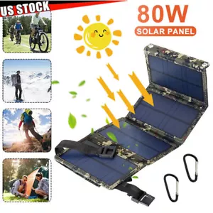 80W USB Solar Panel Folding Power Bank Outdoor Camping Hiking Phone Charger US - Picture 1 of 10