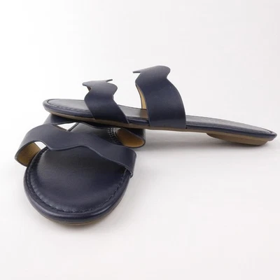 Talbots Sandals Womens 8 M Navy Blue Wavy Strap Slide On Classic NEW - Image 1 of 4