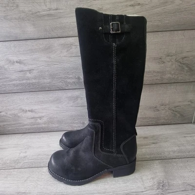 Marks and Spencer Mujer Gamuza Tacón Alto Hasta la Rodilla Botas de Cuero Reino Unido 3.5 Negro - Imagen 1 de 4