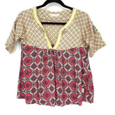 Odd Molly Top Women's Size 0 Silk Paisley Mixed Media Boho Blouse Multicolor - Image 1 of 4
