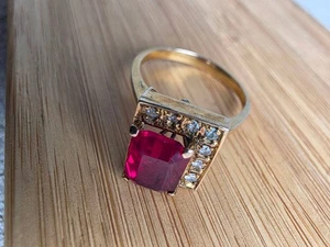 Vintage Ring vergoldet mit natürlichem Rubin - 50er Jahre - Größe US 6,5 - Bild 1 von 5