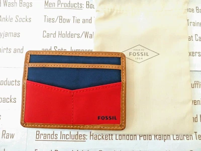 FOSSIL Card Holder Mens REX Canvas Leather Slim Card Case Multi Tonal Wallet NEW - Image 1 of 4