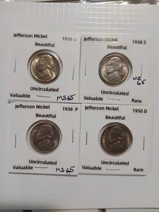 Uncirculated Jefferson Nickels - Lot Of 4 - Key Dates - 1938 P D S - 1950 D  - Picture 1 of 9