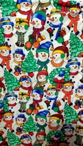 2 Yards Snowmen in Hats Sparkle Christmas Cotton Quilting Fabric 30" X 44" - Picture 1 of 2