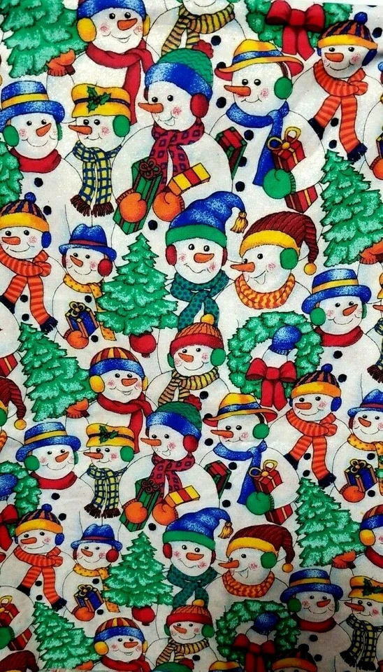 2 Yards Snowmen in Hats Sparkle Christmas Cotton Quilting Fabric 30" X 44" - Image 1 of 2