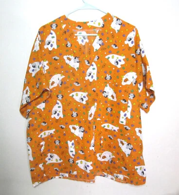 Blusa Médica Temática Halloween Naranja Fantasmas de Enfermería Calabazas Foto 1 de 2