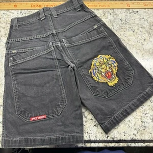 Pantalones Cortos Jean JNCO Negros Con Tigre Bordado Juvenil Talla 12 Años 90 Y2K De Colección - Imagen 1 de 8