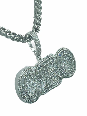 Colgante CEO con Collar Acabado Oro Blanco 14K Relleno Micro Pavé Piedras Cadena Foto 1 de 3