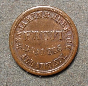 Albany NY 10A-5a, Benjamin & Herrick, R-2, copper, 19mm, xf, fruit dealers - Picture 1 of 2