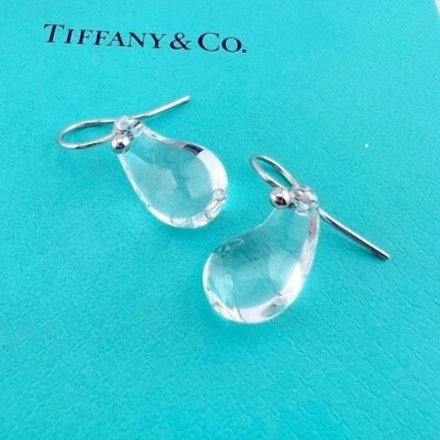 RARO Tiffany & Co. Pendientes lágrima cristal platino Elsa Peretti Foto 1 de 4