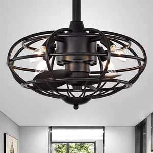 Monti Matte Black 18-Inch 3-Blade Ceiling Fan with Caged Metal Frame w Remote - Picture 1 of 6