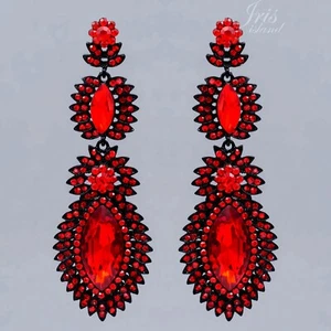 Red Dangle Chandelier Earrings Long Crystal Rhinestone Women pageant Prom 113 - Picture 1 of 4