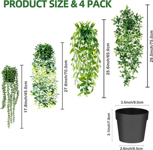 Artificial Hanging Plants for Shelf 4 Pack Fake Potted Greenery Faux Eucalyptus - Picture 1 of 6