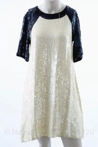 Hermoso Vestido de Diseñador BILL BLASS Damas Lentejuelas Azul y Blanco Talla M - Imagen 1 de 8