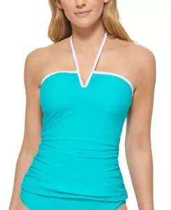 Calvin Klein Women's Blue Zabencom V-Wire Halter Bandeau Tankini Swim Top Size L - Picture 1 of 6