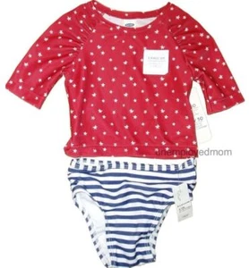 Girls Swimsuit 2 pc Swim Shirt Bikini Swimsuit Bathing Suit UVF 50 Star Stripes - Picture 1 of 6