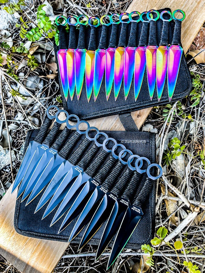 24pc Ninja Throwing Knife Set Hunting Combat Naruto Kunai Knives + Sheath Mix Bl - Image 1 of 1