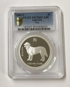 2006 AUSTRALIA LUNAR YEAR OF THE DOG 1 OZ SILVER PCGS PR 70 - Picture 1 of 2