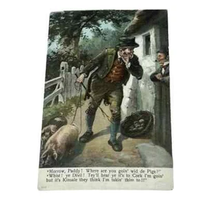 Postcard Morrow Paddy Where are You Goin Wid de Pigs Vintage B363 - Picture 1 of 2