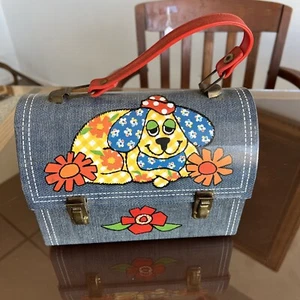 1970s DENIM DOG metal Lunchbox & thermos NEAR MINT RARE Aladdin Groovy Flowers - Picture 1 of 7