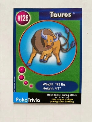 Pokemon - 1999 - PokeTrivia -Tauros #128 - Mewtwo Strikes Back Nintend VERY GOOD - Image 1 of 3