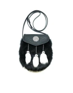 Fabulous Scottish Black and White Rabbit Fur Traditional Sporran Handbag - Picture 1 of 1