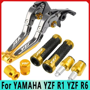 4pcs Gold CNC Handle Grips Cap Brake Clutch Levers Sets For YAMAHA YZF R1 YZF R6 - Picture 1 of 2