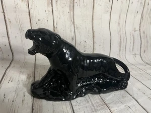Vintage Black Panther Planter Ceramic MCM High Gloss Cat Animal 10" Statue Pot - Picture 1 of 11