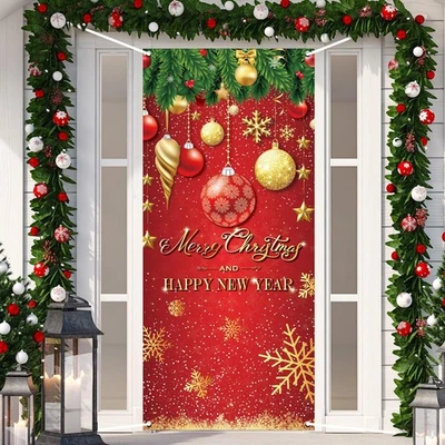 Christmas Door Cover Decoration Merry Christmas Tree Ornament Ball Photograph... - Image 1 of 4