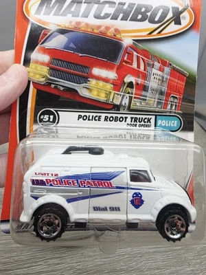 2001 Matchbox #51 Police-Patrol POLICE ROBOT TRUCK White w/Sawblade 7 Spokes - Image 1 of 4