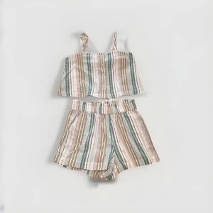 LOFT Tank Top Shorts Set Womens Medium Stripes  100% Cotton Summer - Picture 1 of 8