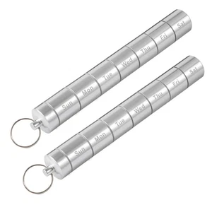 2Pcs Weekly Travel Outdoor Pill Container Metal Pill Box Organizer with Keyring - Picture 1 of 7
