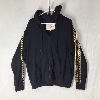 True Religion Women’s 3XL Full Zip Hoodie Black With Gold Sleeve Spell out  - Image 1 of 4