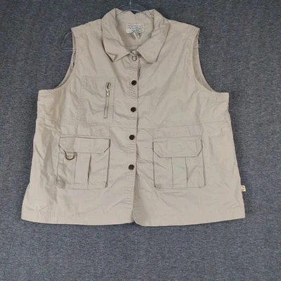 CHEROKEE TRAVELER GEAR MUJER CAQUI BRONCEADO GORPCORE BOTÓN DELANTERO CHALECO TALLA XL Foto 1 de 4