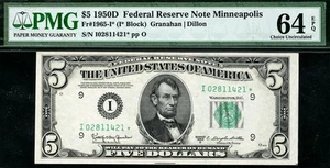 1950d* $5 Minneapolis STAR Federal Reserve Note FRN • 1965-I* PMG 64 EPQ ((Key)) - Picture 1 of 2