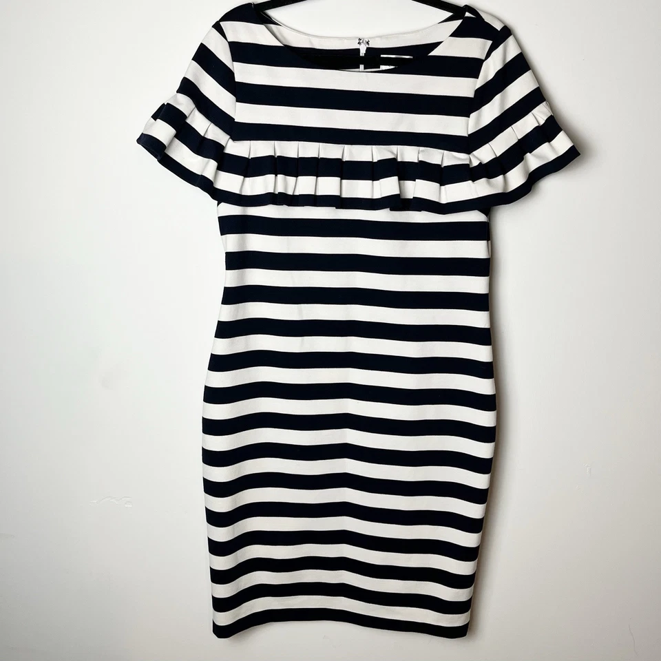 ELIZA J RUFFAL полоски оболочка черный/ivort платье sz 16 - Изображение 1 из 4