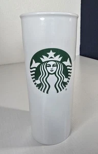 Starbucks 2016 Tall Grande 16 oz Travel Mug White & Green Logo Ceramic Mug Cup - Picture 1 of 7