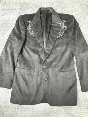 Circle S 男式双扣西装外套夹克西部 Rockabilly 黑色刺绣 42L — 第 1/4 张图片