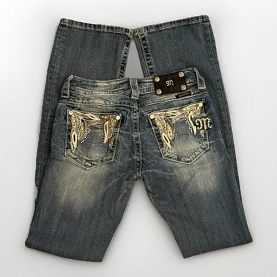 Miss Me Jeans Bota Pierna Bordada Adornada Lavado Claro Denim Mujer’s 26 Foto 1 de 4