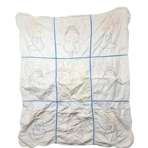 Vintage Baby Blanket Angels Now I Lay Me Prayer Unfinished READ - Picture 1 of 14