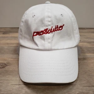 Prosciutto Hat Cap Strap Back Mens White Red Embroidered Dad Cap Made By Tony - Picture 1 of 7