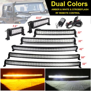 7" 13.5 22 32 42 50 52inch Amber/White/Strobe Led Offroad Light Bar Dual Colors - Picture 1 of 86